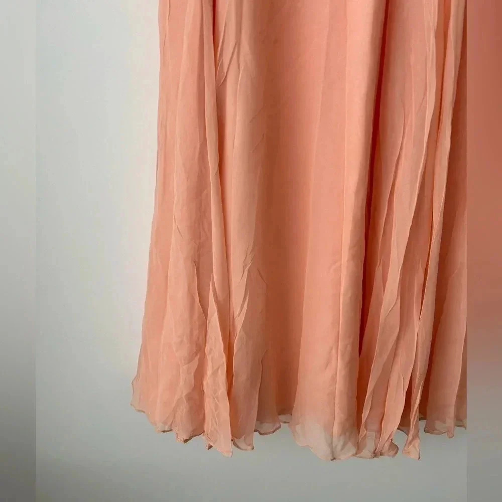 Vintage Silk Chiffon Midi Skirt Peach Flowy Romantic Cottagecore Balletcore - Picture 4 of 12